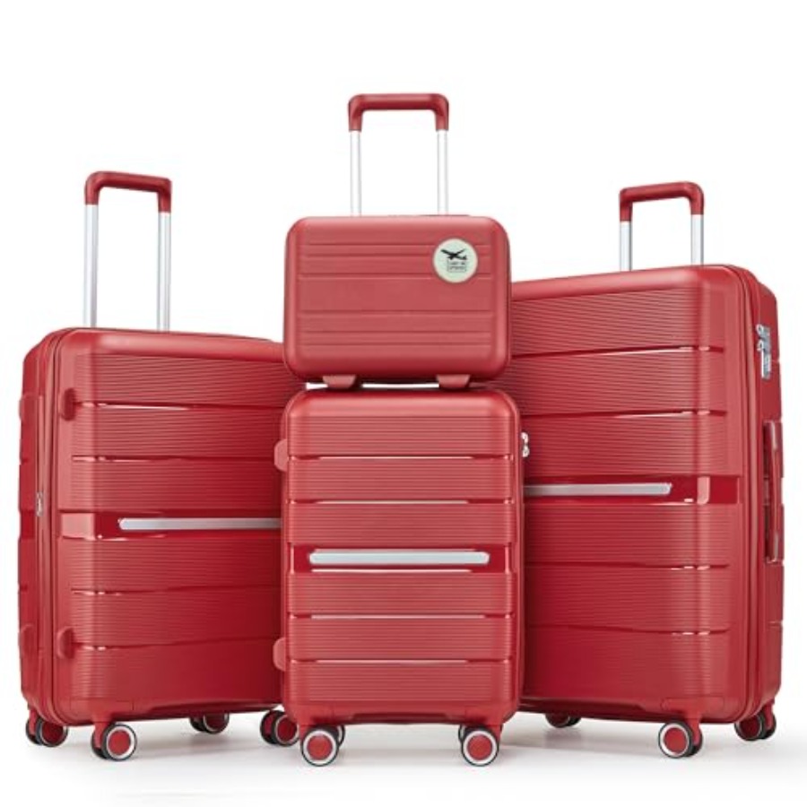 Expandable Hard Shell Luggage Set - Koffersets 4-delig, uitbreidbaar, PP hardcase, zwart/grijs/blauw/roze,