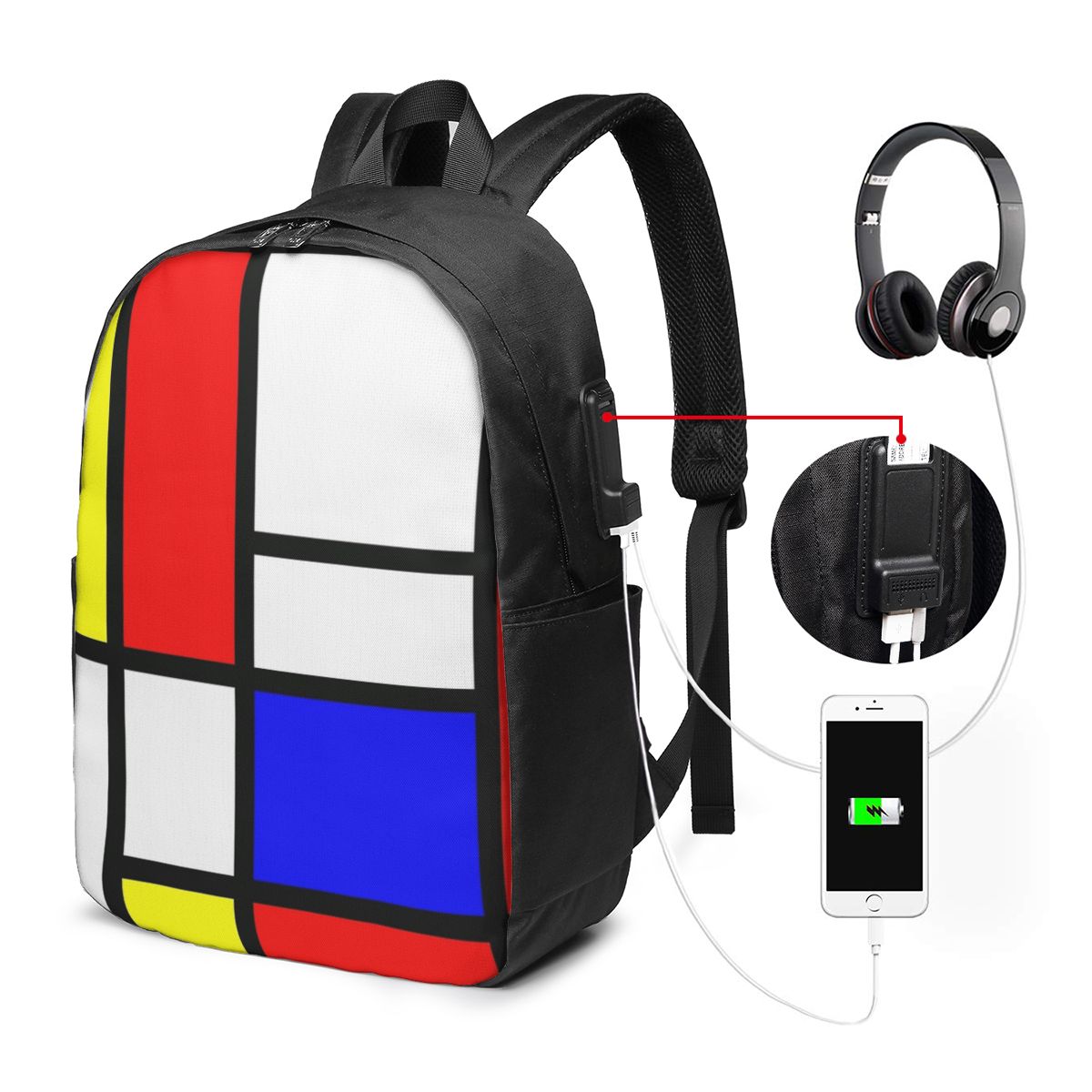 Travel Bags - Piet Mondriaan Compositie Rugzak Reisnotebooktas Computer